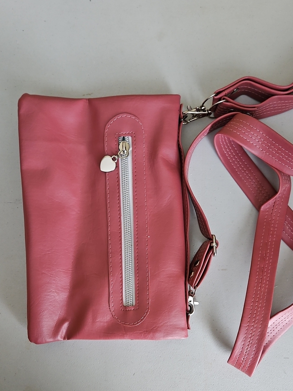 Women's Pink Crossbody Bag with Heart Zipper Pull